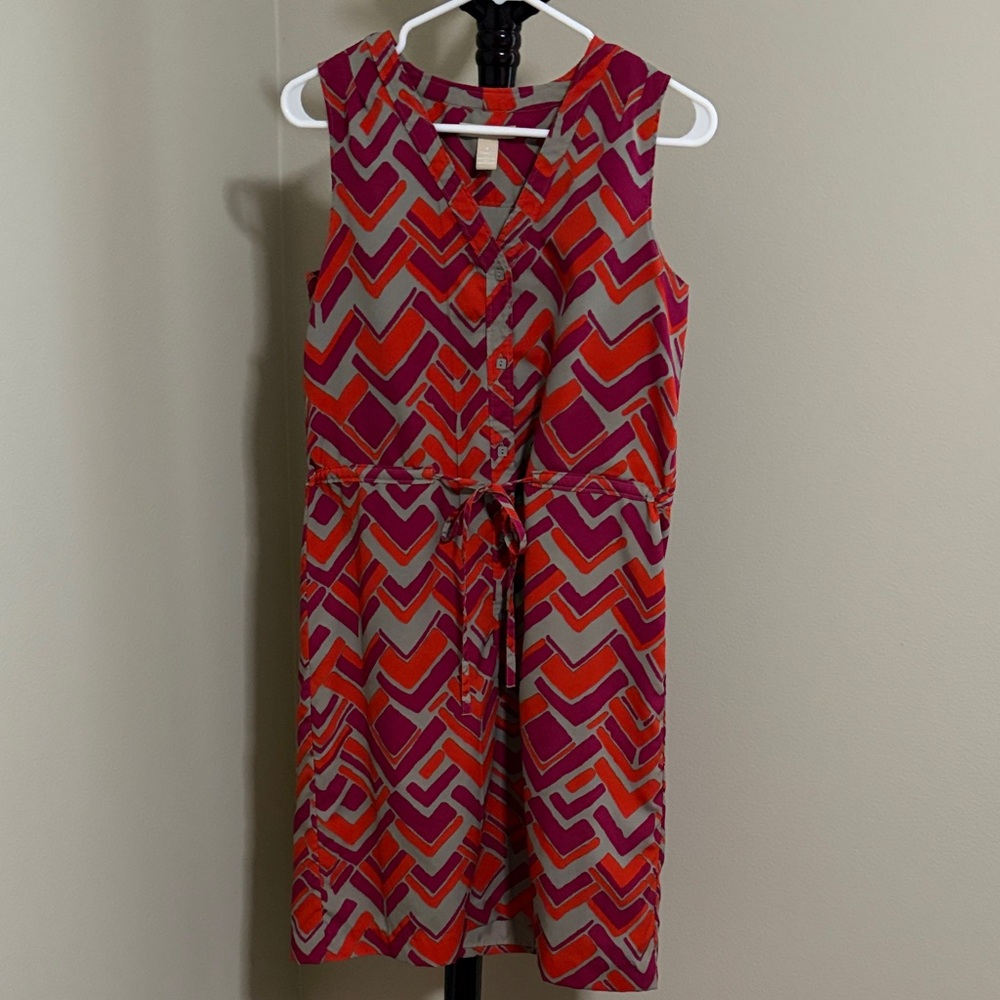 Banana Republic Red and Purple Patterned Dress